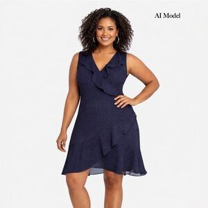 The Limited Navy Polka Dotted Ruffle Dress